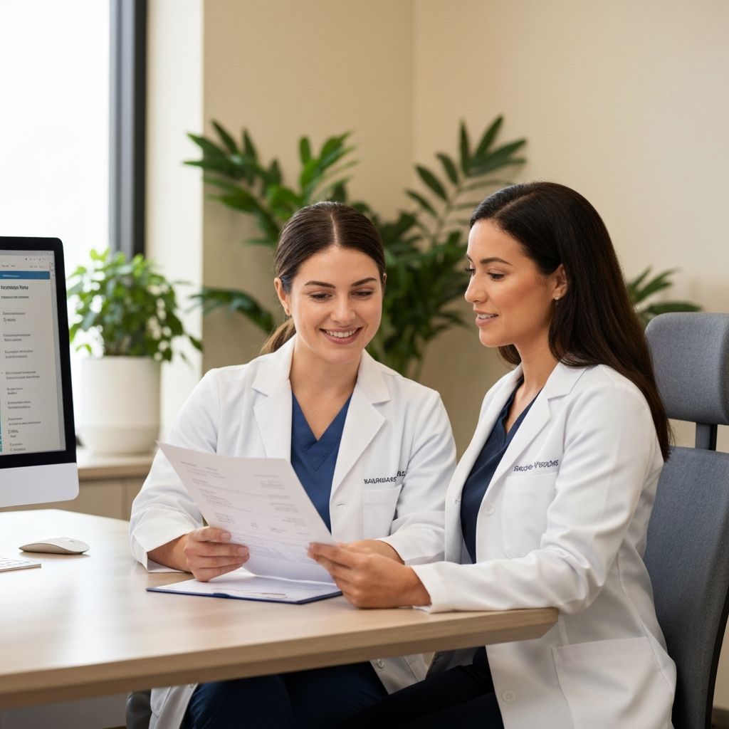 Dentist and office administrator discussing insurance coverage clarity for treatment planning